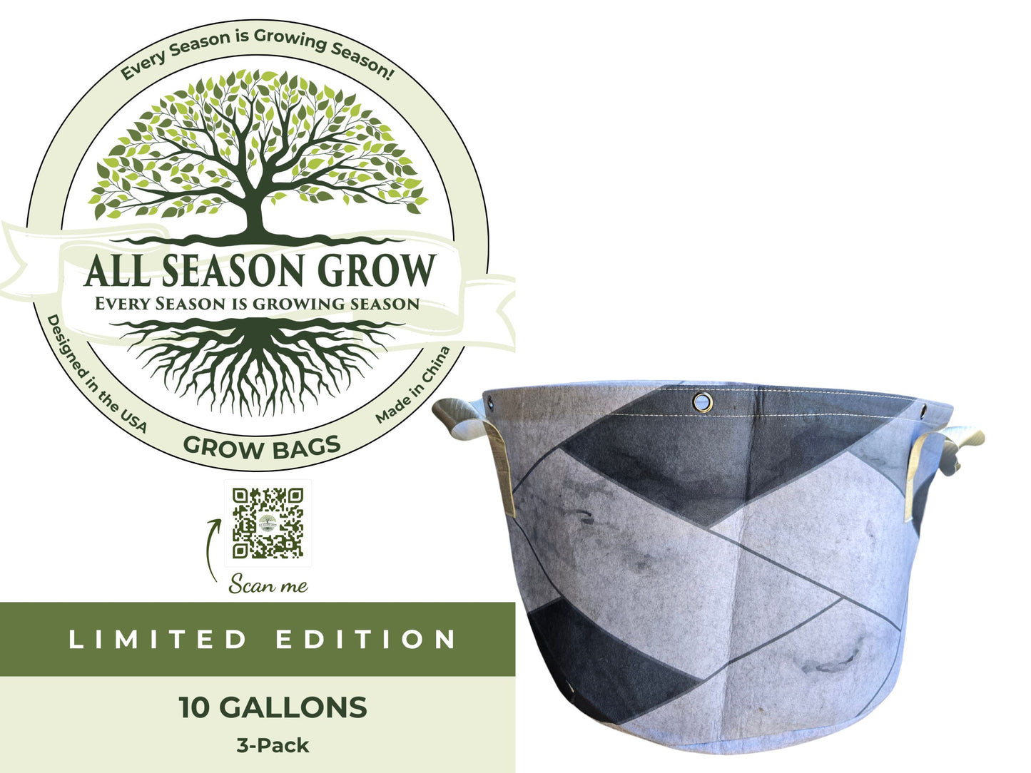 All Season Grow *Limited Edition Premium Eco-Friendly Grow Bags 3-Pack (10 Gallons)