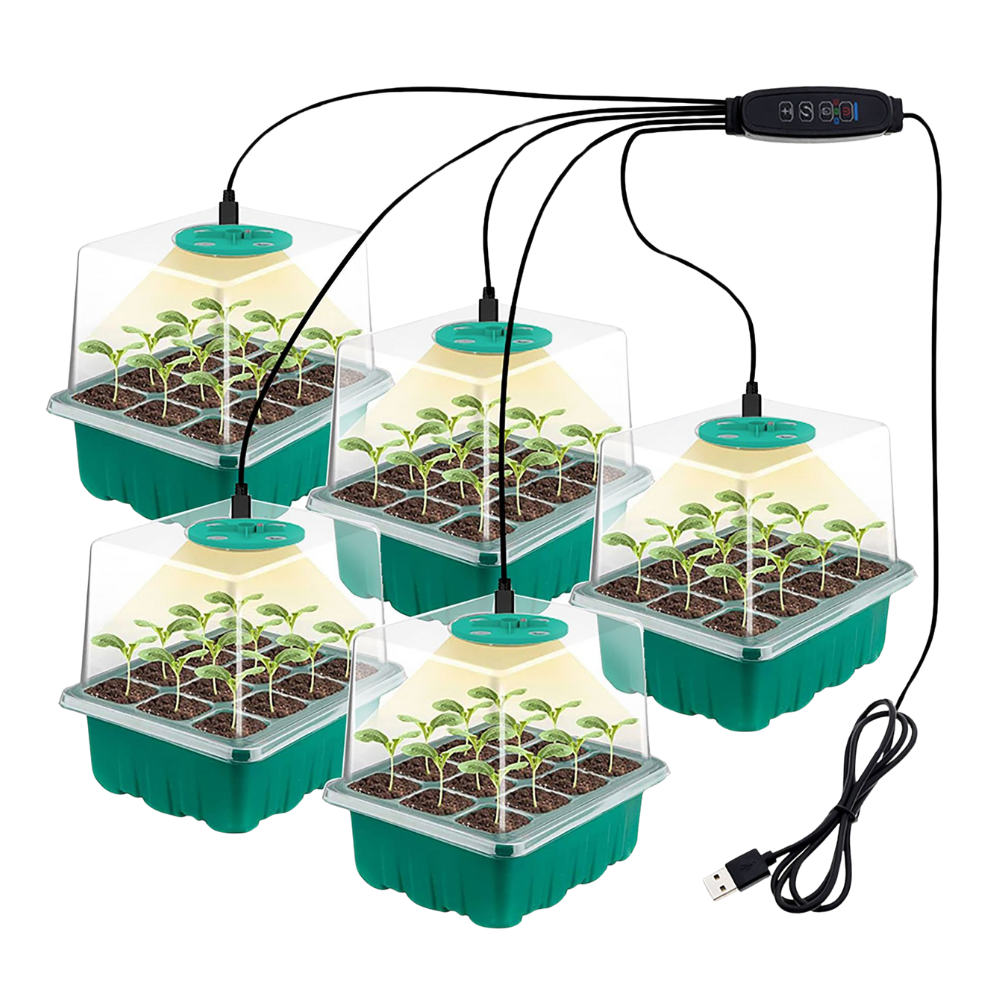 All Season Grow Eco-Friendly 5-Pack Seed Starter Trays with 8 LED Grow Lights, Smart Control Timer