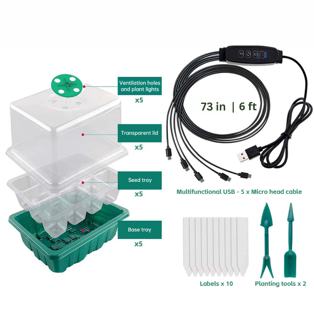 All Season Grow Eco-Friendly 5-Pack Seed Starter Trays with 8 LED Grow Lights, Smart Control Timer