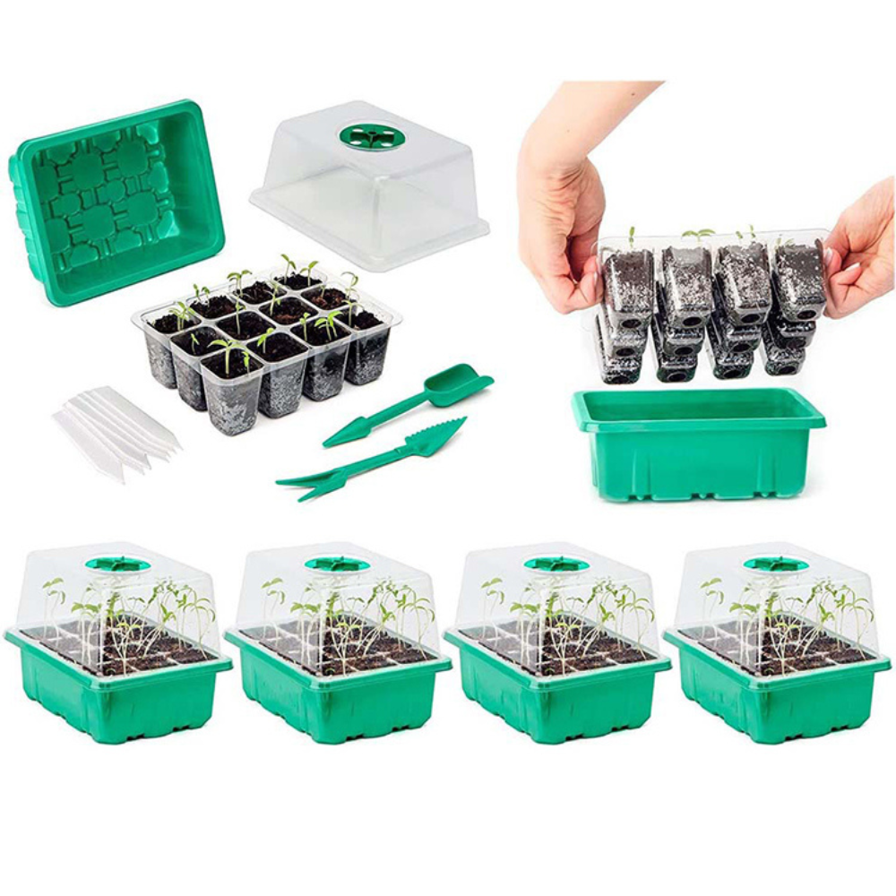 All Season Grow Eco-Friendly 5-Pack Seed Starter Trays with 8 LED Grow Lights, Smart Control Timer