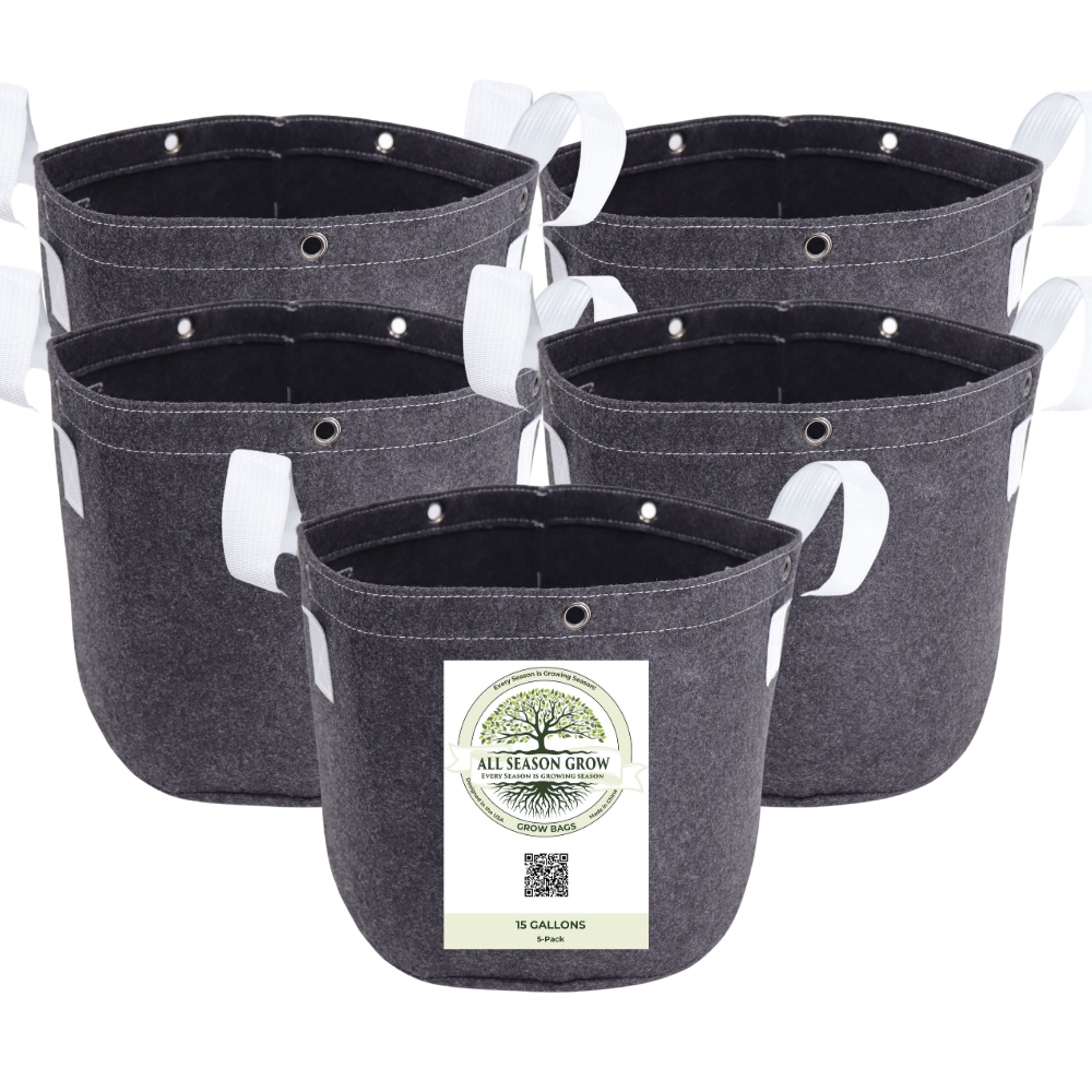 Premium Eco-Friendly Grow Bags 5-Pack - 400G Heavy-Duty Nonwoven Fabric with Durable Handles & Training Rings for Optimal Growth of Fruits, Vegetables, and Flowers (15 Gallons)