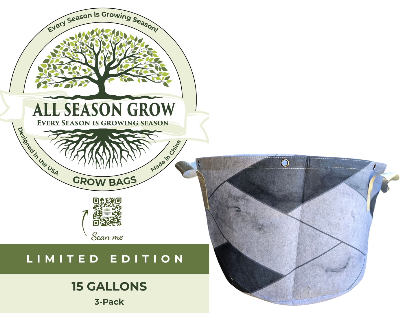 All Season Grow *Limited Edition Premium Eco-Friendly Grow Bags 3-Pack (15 Gallons)