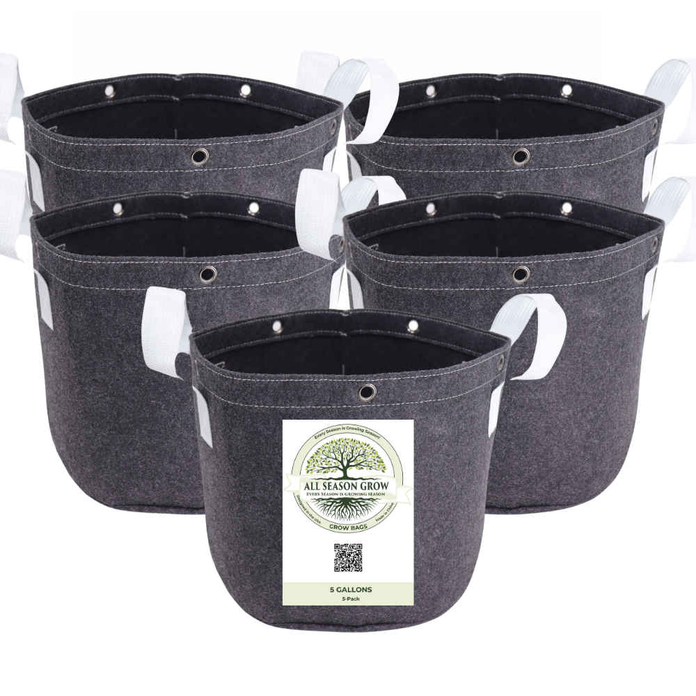 Premium Eco-Friendly Grow Bags 5-Pack - 400G Heavy-Duty Nonwoven Fabric with Durable Handles & Training Rings for Optimal Growth of Fruits, Vegetables, and Flowers (5 Gallons)